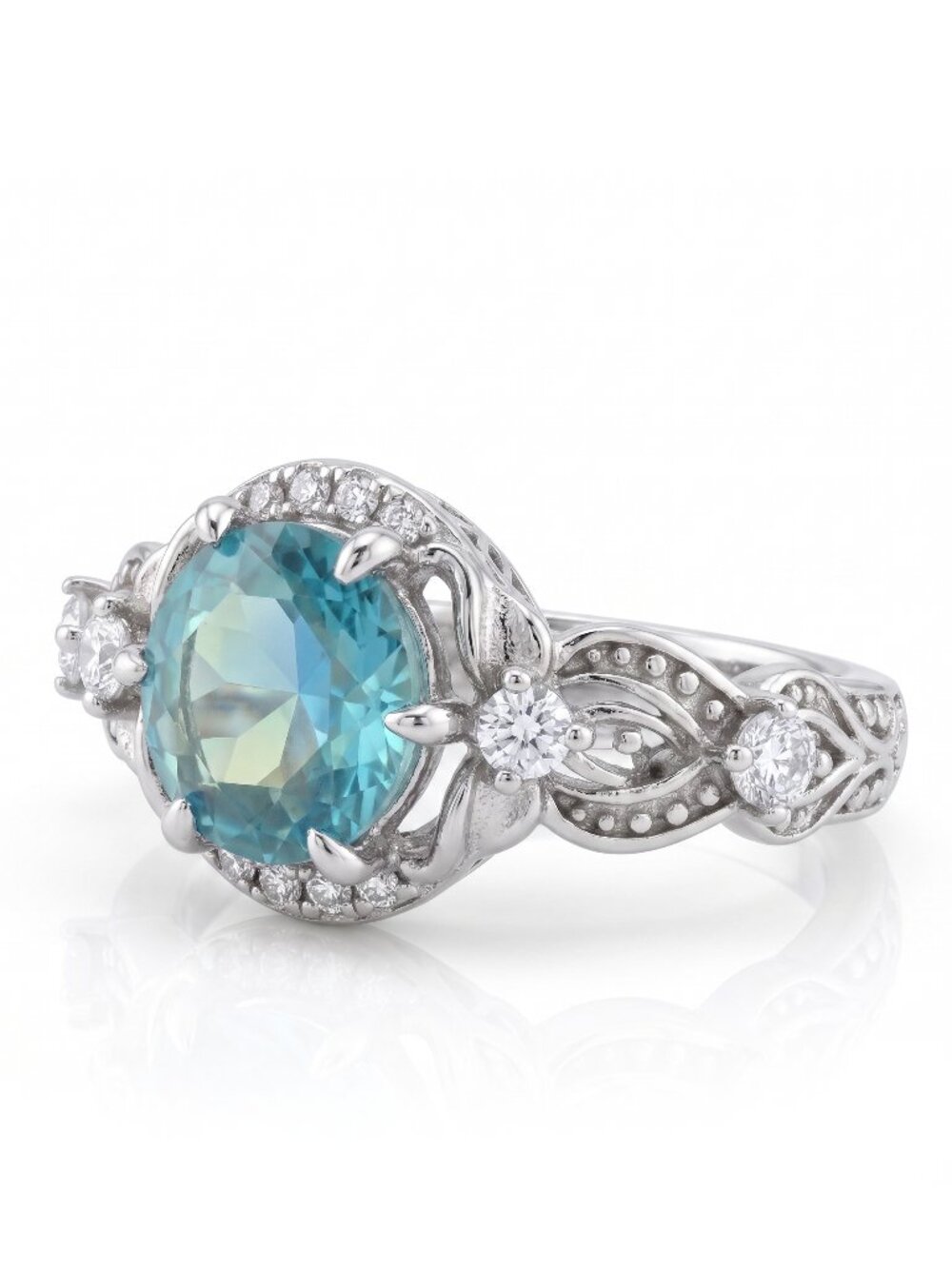 Aquamarine Blue & Teal tourmaline stone ring, 925 Sterling Silver Charmed Aroma